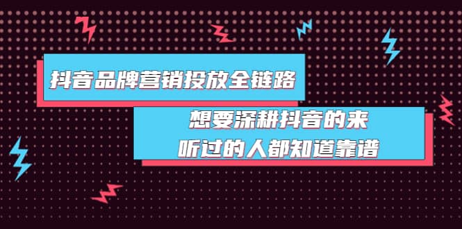 抖音品牌营销投放全链路：想要深耕抖音的来，听过的人都知道靠谱-阿戒项目库