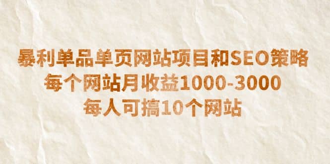 暴利单品单页网站项目和SEO策略 每个网站月收益1000-3000 每人可搞10个-阿戒项目库