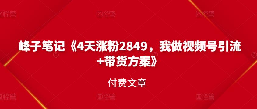 峰子笔记《4天涨粉2849，我做视频号引流 带货方案》付费文章-阿戒项目库