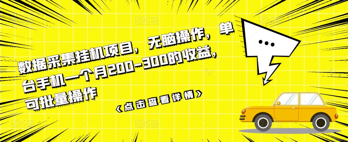 数据采集挂机项目，无脑操作，单台手机一个月200-300的收益，可批量操作-阿戒项目库