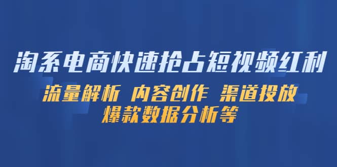 淘系电商快速抢占短视频红利：流量解析 内容创作 渠道投放 爆款数据分析等-阿戒项目库