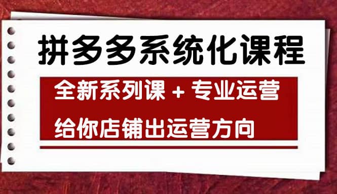 车神陪跑，拼多多系统化课程，全新系列课 专业运营给你店铺出运营方向-阿戒项目库