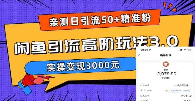 实测日引50 精准粉，闲鱼引流高阶玩法3.0，实操变现3000元-阿戒项目库