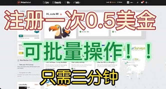 国外项目注册一次0.5美金 只需三分钟无脑操作 可批量放大 小白工作室福利-阿戒项目库