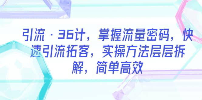 引流·36计，掌握流量密码，快速引流拓客，实操方法层层拆解，简单高效-阿戒项目库