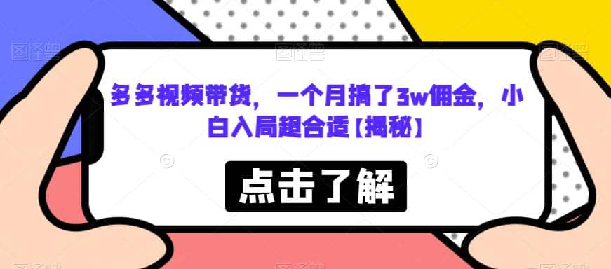 多多视频带货，一个月搞了3w佣金，小白入局超合适【揭秘】-阿戒项目库