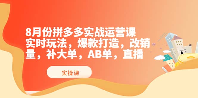 8月份拼多多实战运营课，实时玩法，爆款打造，改销量，补大单，AB单，直播-阿戒项目库