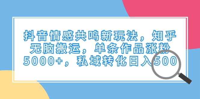 抖音情感共鸣新玩法，知乎无脑搬运，单条作品涨粉5000 ，私域转化日入500-阿戒项目库