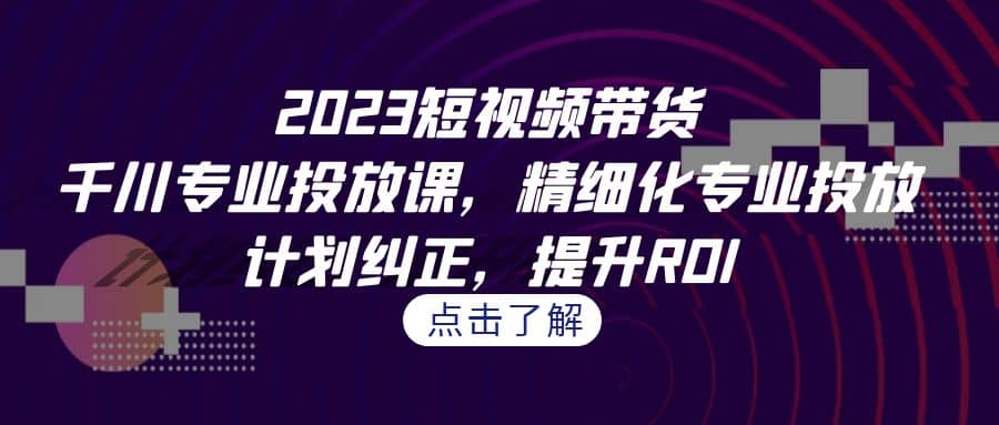 2023短视频带货-千川专业投放课，精细化专业投放，计划纠正，提升ROI-阿戒项目库