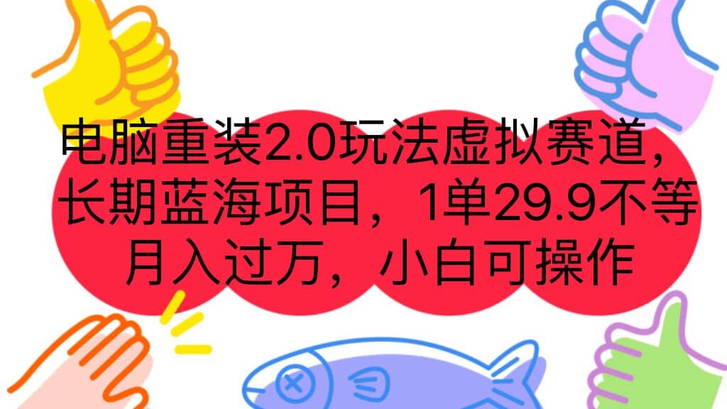 电脑重装2.0玩法虚拟赛道，长期蓝海项目 一单29.9不等 月入过万 小白可操作-阿戒项目库