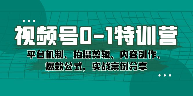 视频号0-1特训营：平台机制、拍摄剪辑、内容创作、爆款公式，实战案例分享-阿戒项目库