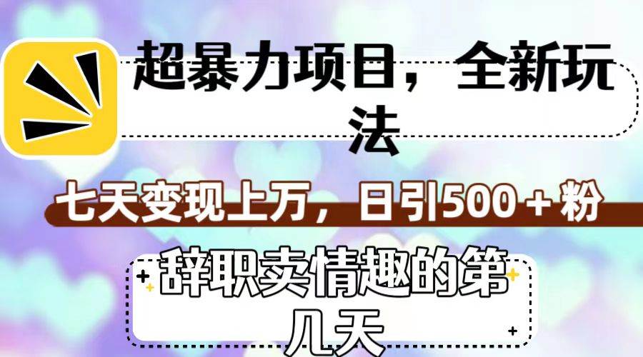 超暴利项目，全新玩法（辞职卖情趣的第几天），七天变现上万，日引500 粉-阿戒项目库