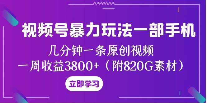 视频号暴力玩法一部手机 几分钟一条原创视频 一周收益3800 （附820G素材）-阿戒项目库