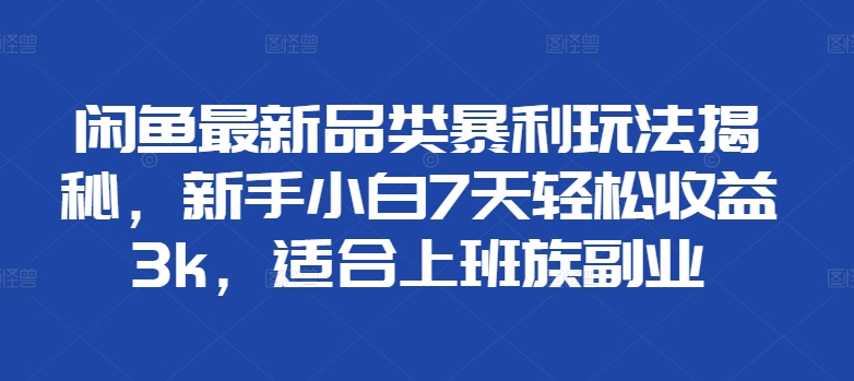 闲鱼最新品类暴利玩法揭秘，新手小白7天轻松赚3000+，适合上班族副业-阿戒项目库