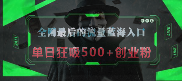 全网最后的流量蓝海入口，半小时引流50+创业粉，单日狂吸500+创业粉-阿戒项目库