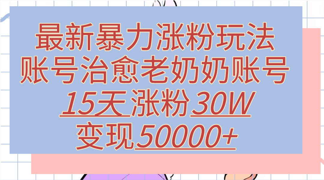 最新暴力涨粉玩法，治愈老奶奶账号，15天涨粉30W，变现50000+【揭秘】-阿戒项目库