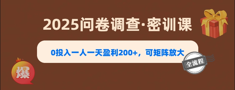 2025《问卷调查》0投入一人一天盈利200+，可矩阵放大-阿戒项目库