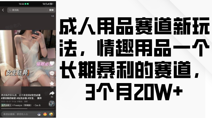 情趣用品一个长期暴利的赛道，成人用品赛道新玩法，3个月20W+-阿戒项目库