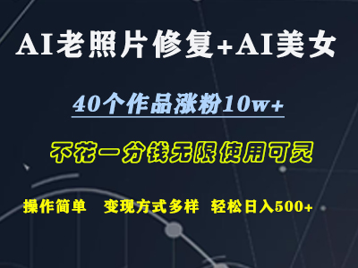 AI老照片修复+AI美女玩发  40个作品涨粉10w+  不花一分钱使用可灵  操作简单  变现方式多样话   轻松日去500+-阿戒项目库