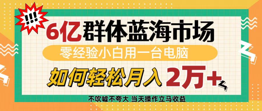 6亿群体蓝海市场，零经验小白用一台电脑，如何轻松月入2万+-阿戒项目库