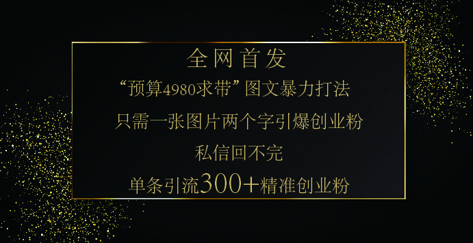 小红书，“预算 4980 带我飞” 的神奇图片引流法，堪称涨粉核武器！只需一张图，就能单条笔记凭借此方法，轻松引流 300 + 精准创业粉！-阿戒项目库