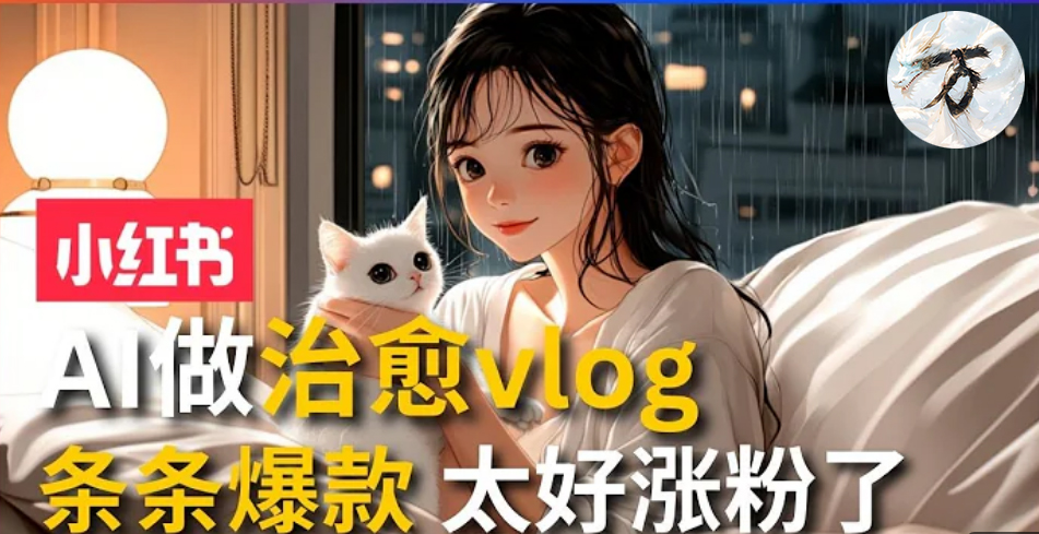 AI治愈系vlog动画视频，小红书7天 涨粉破千，商单报价1500+，0成本制作，日入2000+，有手就会 -阿戒项目库