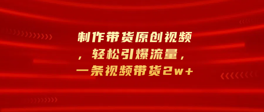 制作带货原创视频，轻松引爆流量，一条视频带货2w+-阿戒项目库