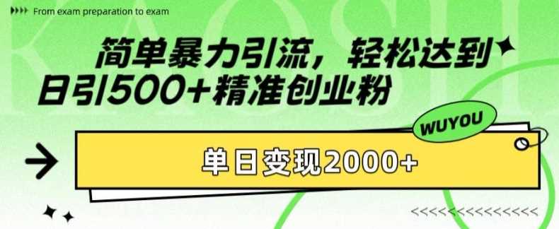 简单暴力引流轻松达到日引500+精准创业粉，单日变现2k【揭秘】-阿戒项目库