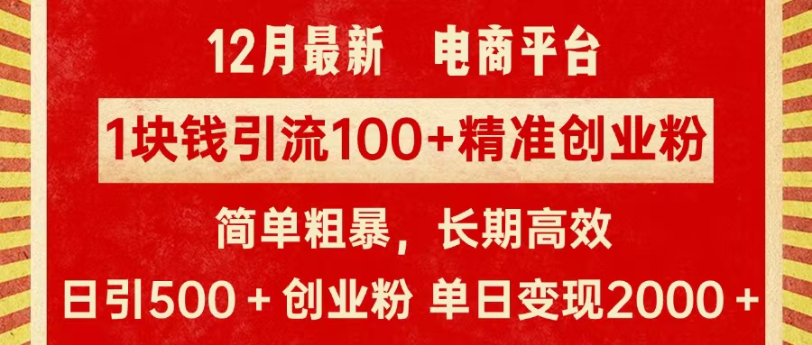 拼多多淘宝电商平台1块钱引流100个精准创业粉，简单粗暴高效长期精准，单人单日引流500+创业粉，日变现2000+-阿戒项目库