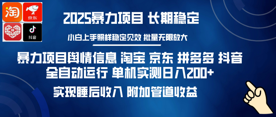 暴力项目舆情信息 淘宝 京东 拼多多 抖音全自动运行 单机实测日入200+ 实现睡后收入 附加管道收益-阿戒项目库