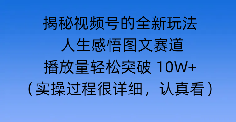 揭秘视频号的全新玩法 —— 人生感悟图文赛道-阿戒项目库