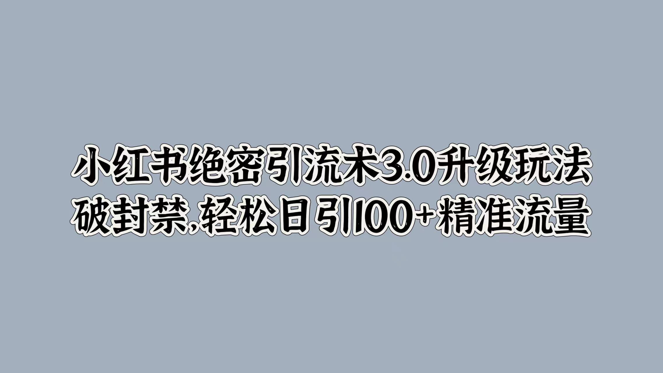 小红书绝密引流术3.0升级玩法，破封禁，轻松日引100+精准流量-阿戒项目库