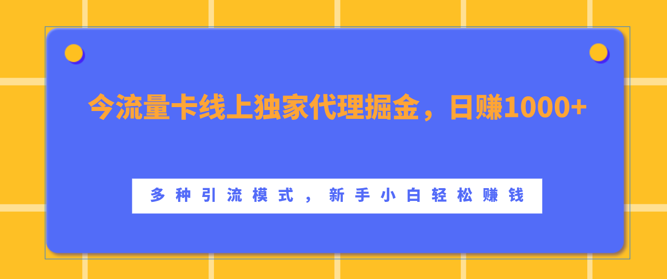 流量卡线上独家代理掘金，日赚1000+ ，多种引流模式，新手小白轻松赚钱-阿戒项目库