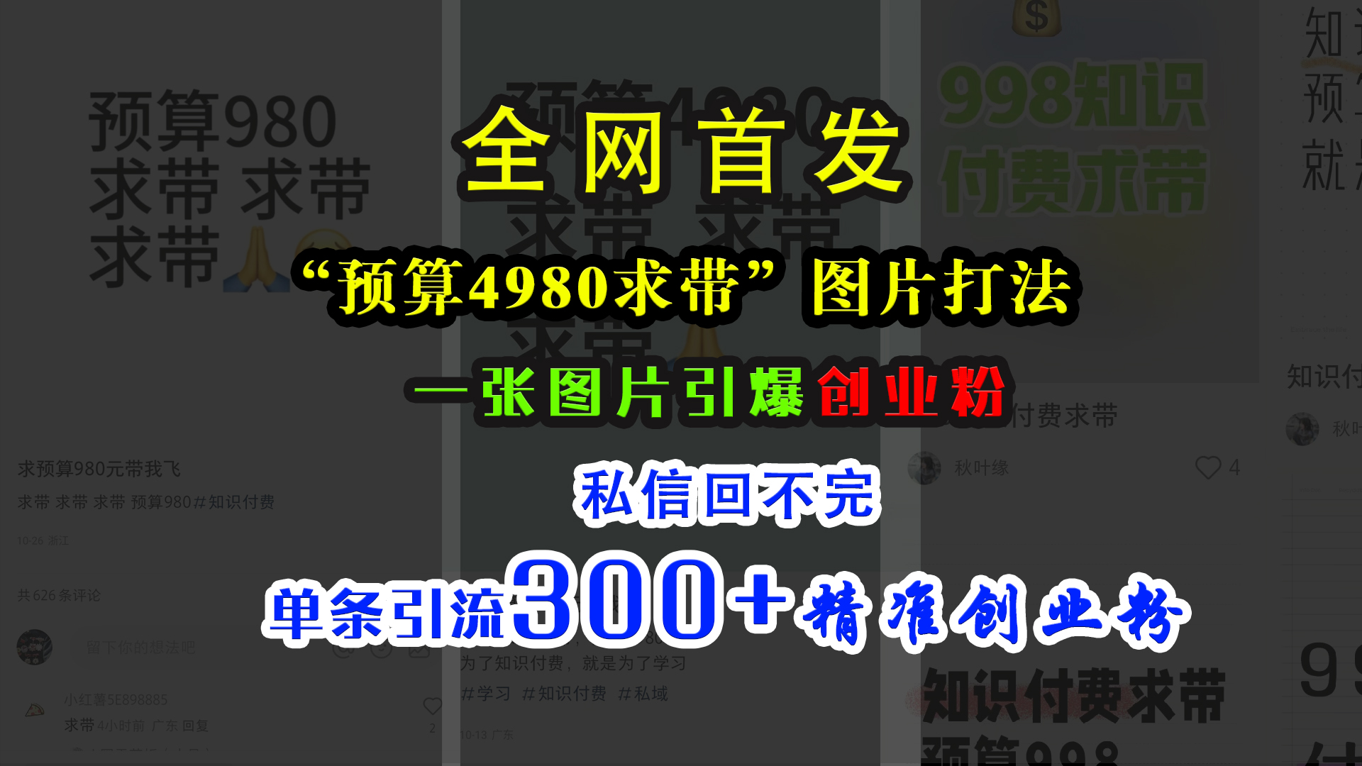 小红书“预算4980带我飞”图片打法，一张图片引爆创业粉，私信回不完，单条引流300+精准创业粉-阿戒项目库