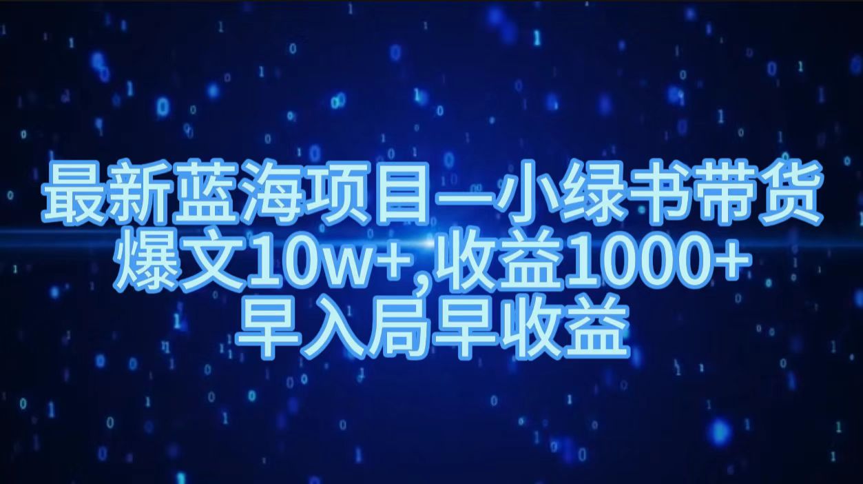 最新蓝海项目小绿书带货，爆文10w＋，收益1000＋，早入局早获益！！-阿戒项目库