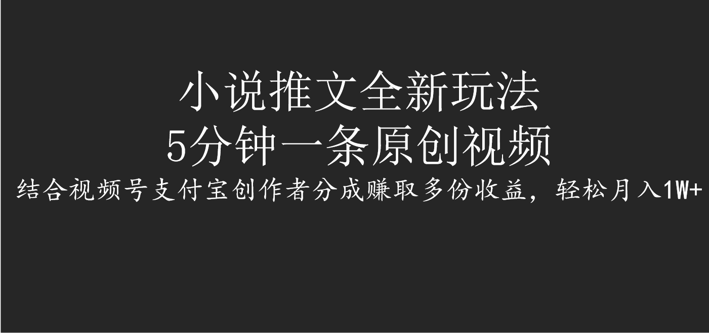 小说推文全新玩法，5分钟一条原创视频，结合视频号支付宝创作者分成赚取多份收益，轻松月入1W+-阿戒项目库