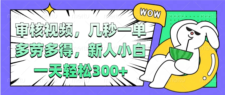 视频审核项目，几秒一单，多劳多得，新人小白一天轻松300+-阿戒项目库