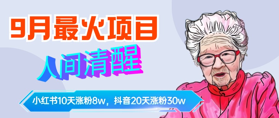 9月最火项目，人间清醒柒奶奶，10天小红薯涨粉8w+，单篇笔记报价1400.-阿戒项目库