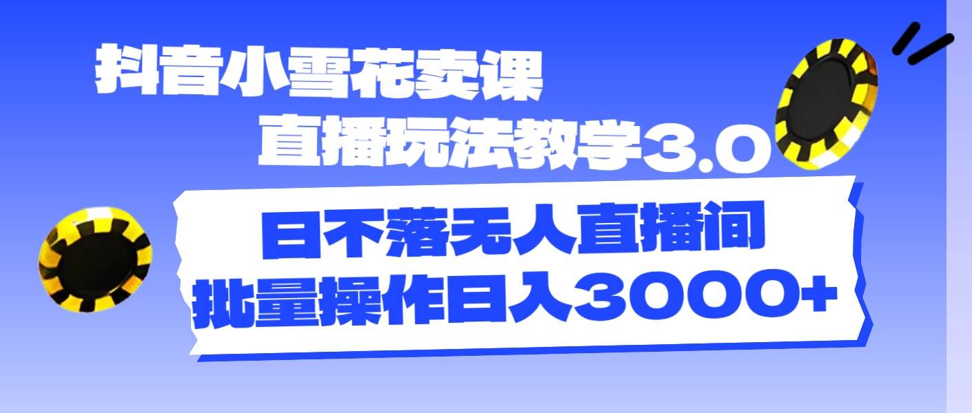 抖音小雪花卖课直播玩法教学3.0，日不落无人直播间，批量操作日入3000+-阿戒项目库