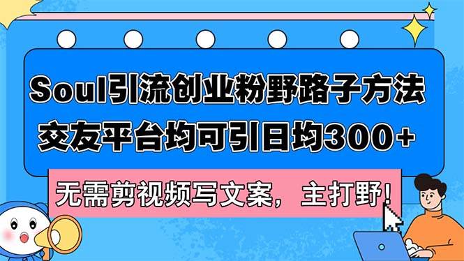 Soul引流创业粉野路子方法，交友平台均可引日均300+，无需剪视频写文案…-阿戒项目库