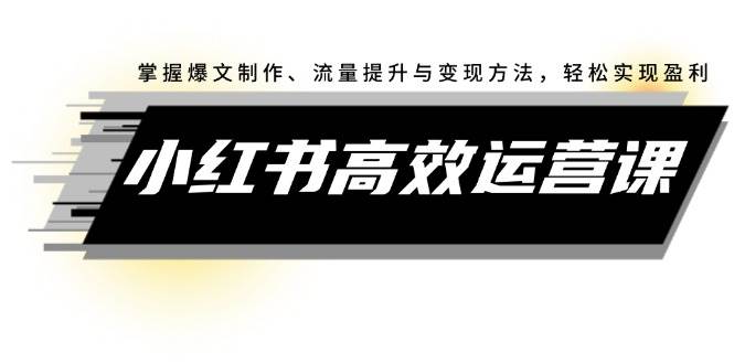 小红书高效运营课：掌握爆文制作、流量提升与变现方法，轻松实现盈利-阿戒项目库