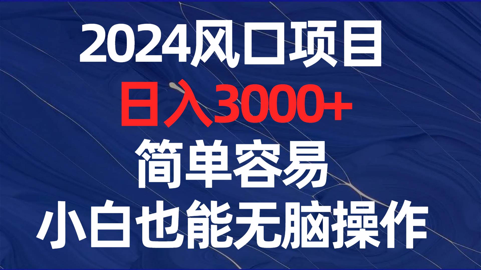 2024风口项目，日入3000 ，简单容易，小白也能无脑操作-阿戒项目库