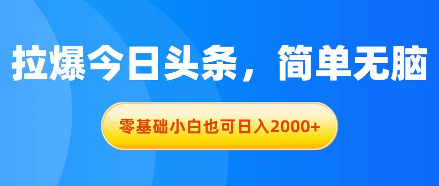 拉爆今日头条，简单无脑，零基础小白也可日入2000+-阿戒项目库